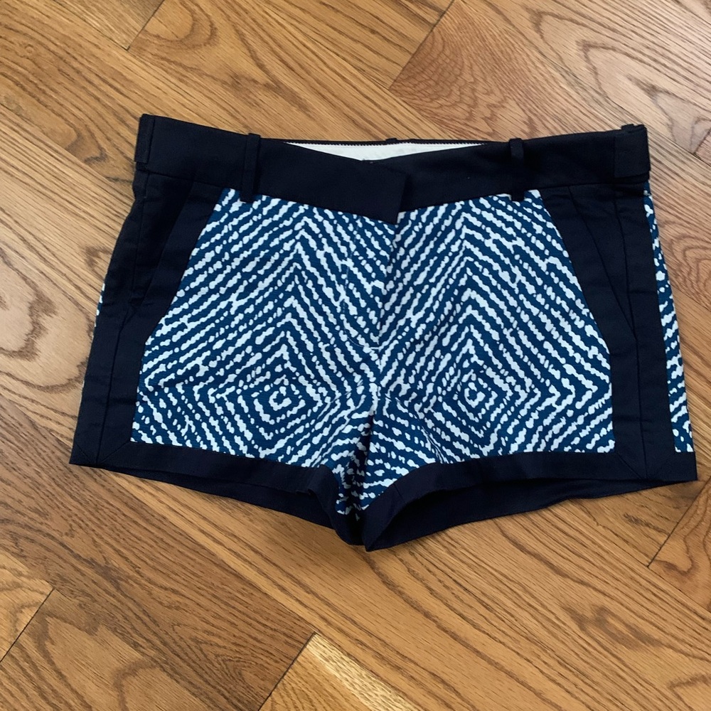 J. Crew High Waist Geometric Navy and White Shorts